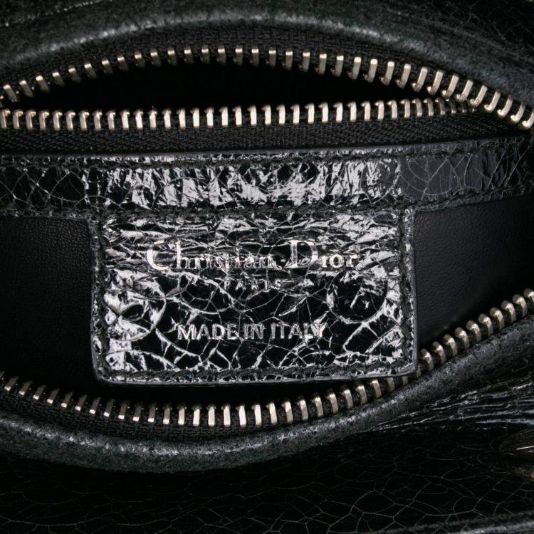 Pre Owned Dior Black Medium Ceramic Effect Deerskin Jeweled Swan Lady Dior