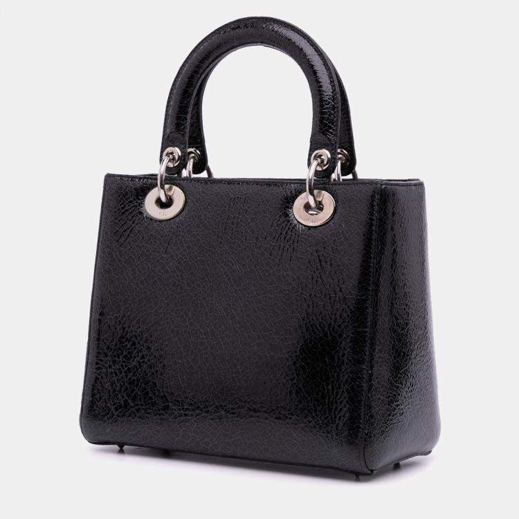 Pre Owned Dior Black Medium Ceramic Effect Deerskin Jeweled Swan Lady Dior