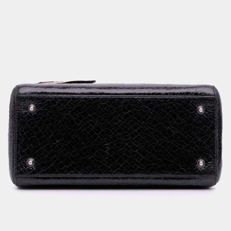 Pre Owned Dior Black Medium Ceramic Effect Deerskin Jeweled Swan Lady Dior
