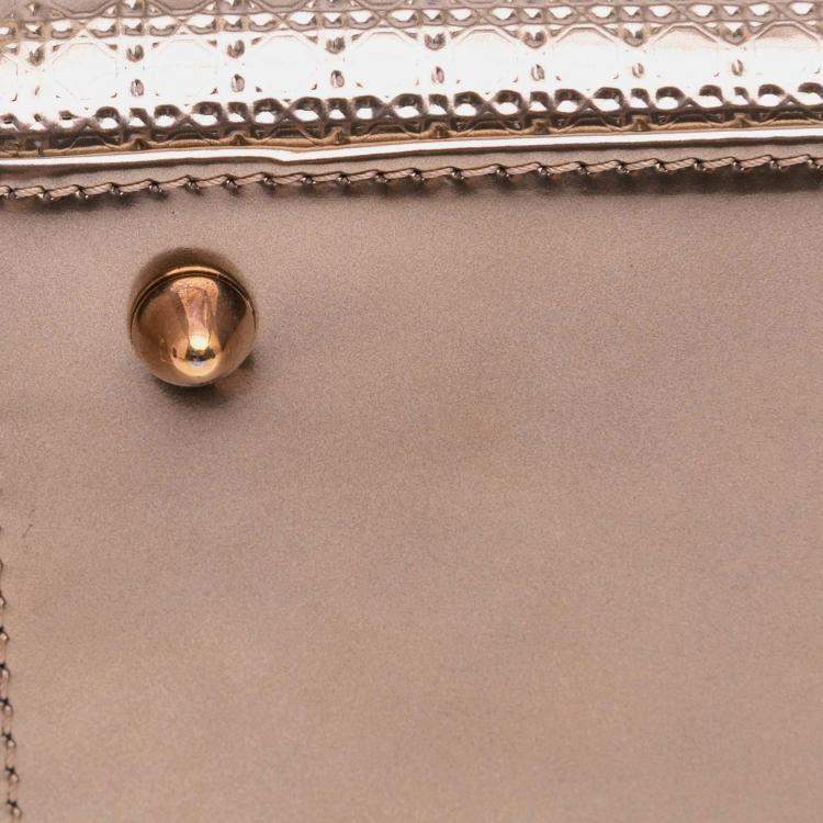 Pre Owned Dior Gold Medium Metallic Patent Microcannage Lady Dior