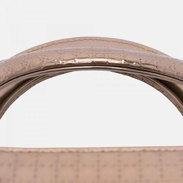 Pre Owned Dior Gold Medium Metallic Patent Microcannage Lady Dior
