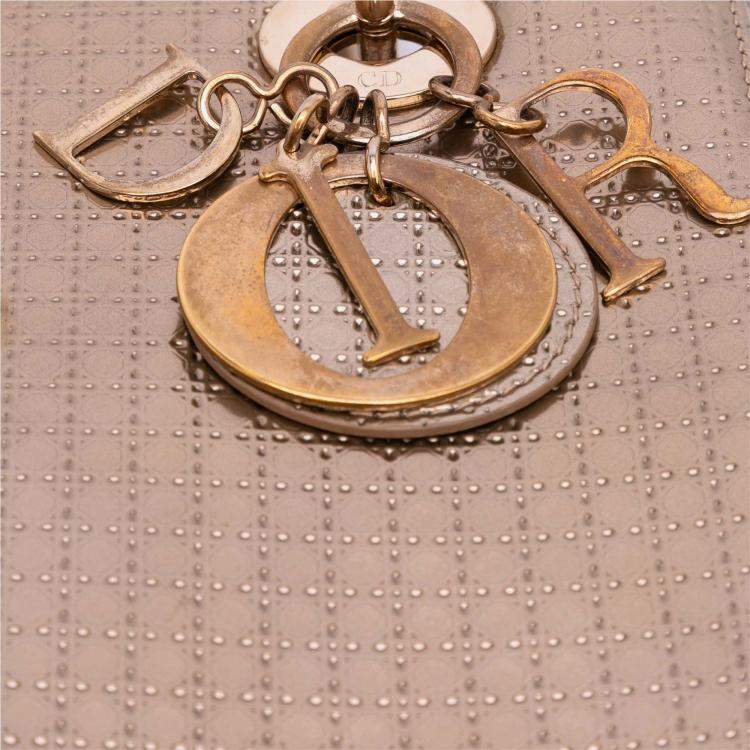 Pre Owned Dior Gold Medium Metallic Patent Microcannage Lady Dior