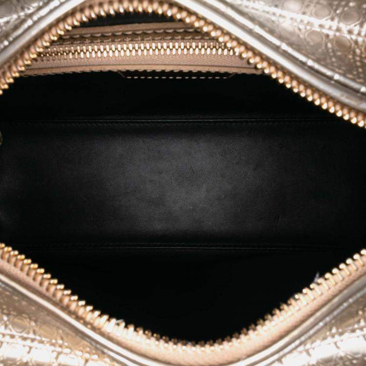 Pre Owned Dior Gold Medium Metallic Patent Microcannage Lady Dior