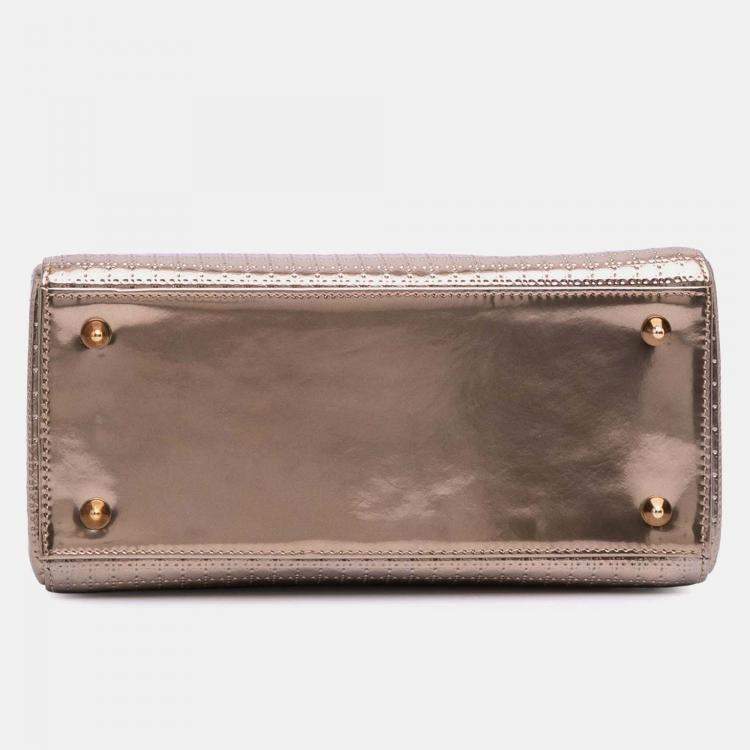Pre Owned Dior Gold Medium Metallic Patent Microcannage Lady Dior