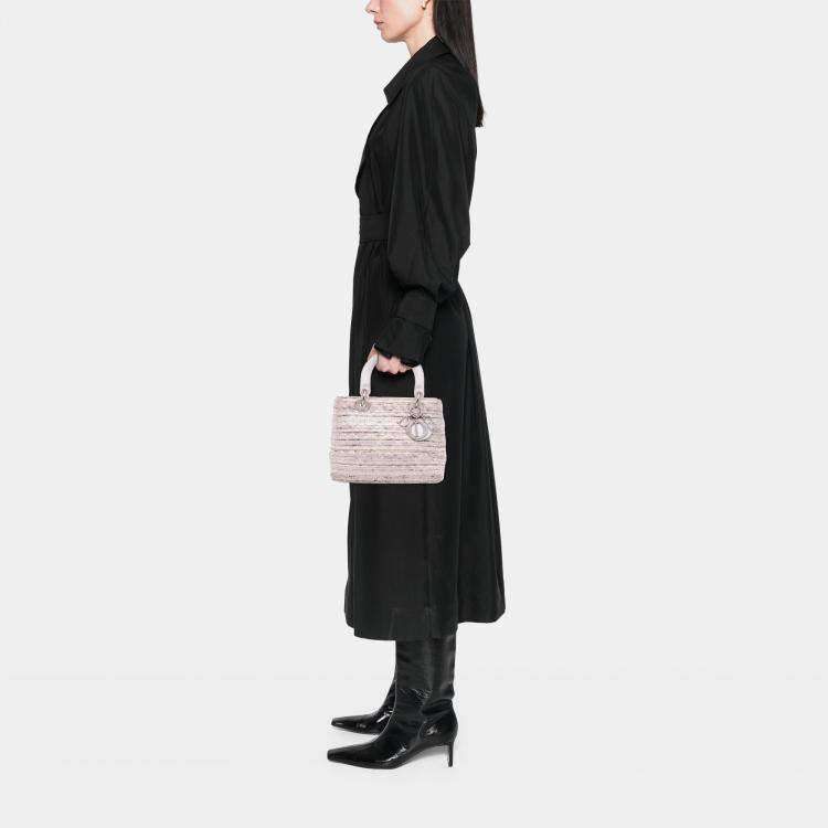 Pre Owned Dior White Medium Tweed Cannage Lady Dior