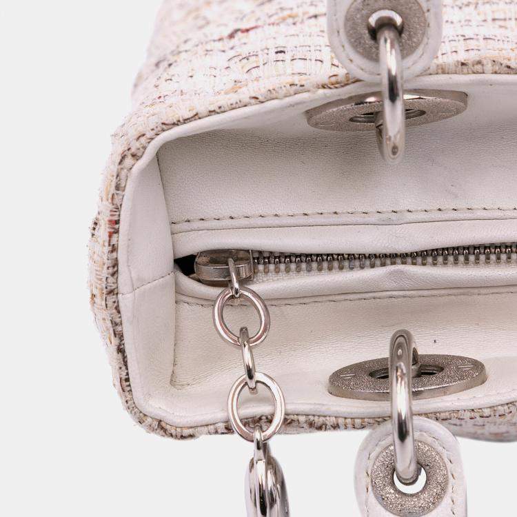 Pre Owned Dior White Medium Tweed Cannage Lady Dior
