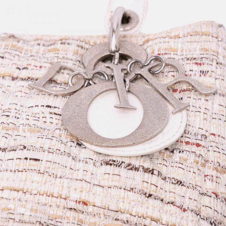 Pre Owned Dior White Medium Tweed Cannage Lady Dior