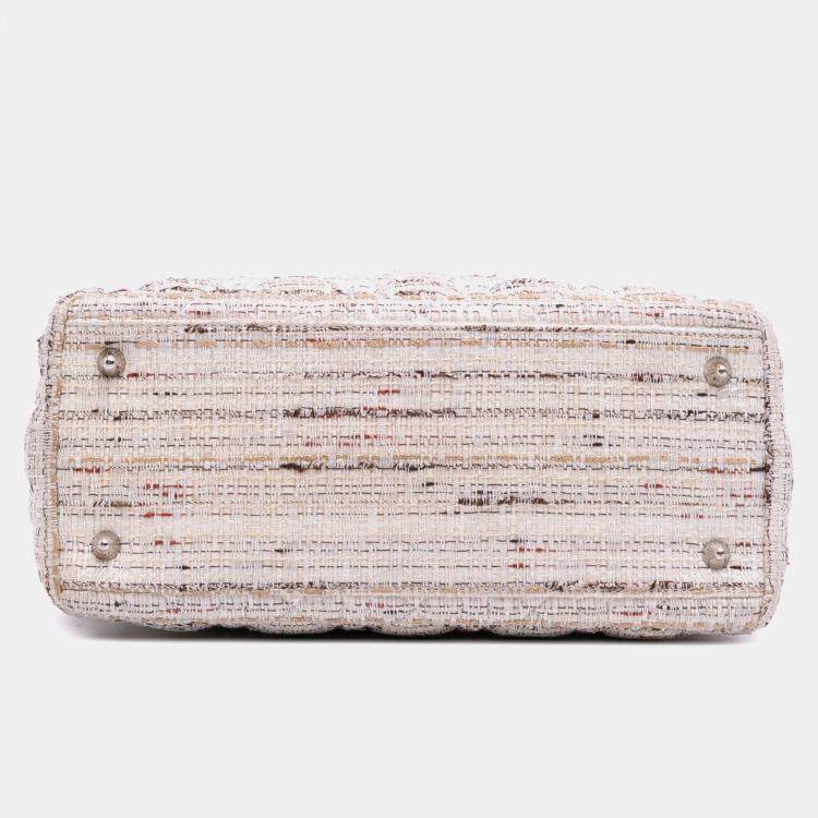 Pre Owned Dior White Medium Tweed Cannage Lady Dior