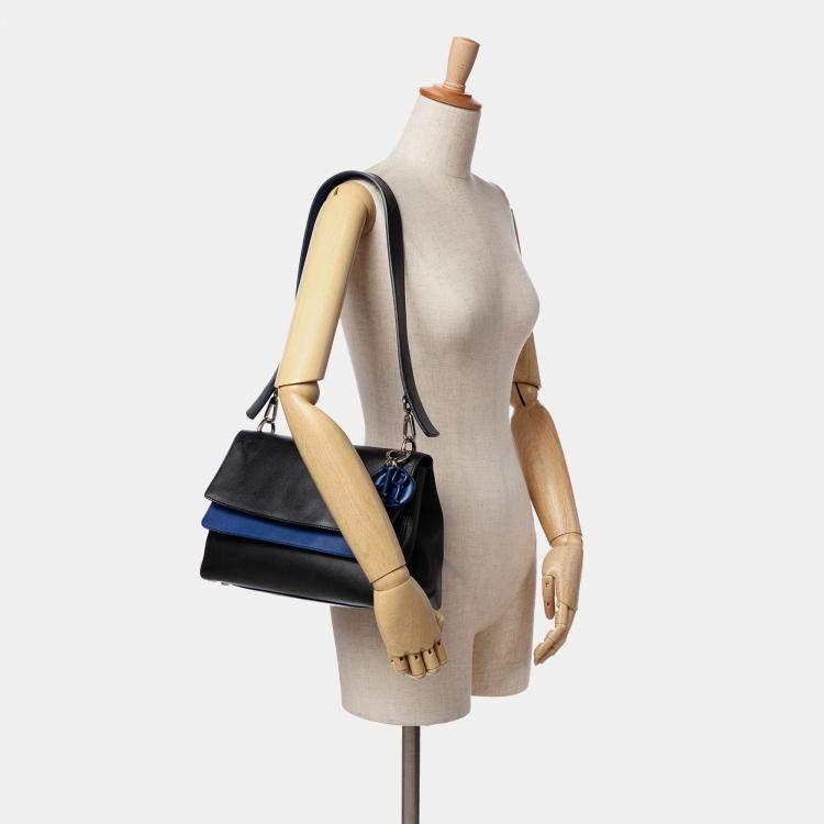 Pre Owned Dior Black Blue Medium Calfskin Be Dior Double Flap