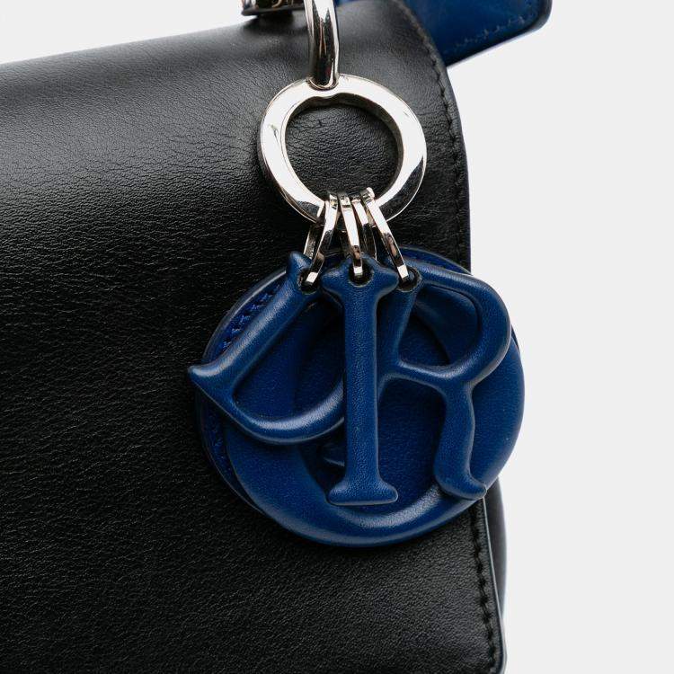 Pre Owned Dior Black Blue Medium Calfskin Be Dior Double Flap