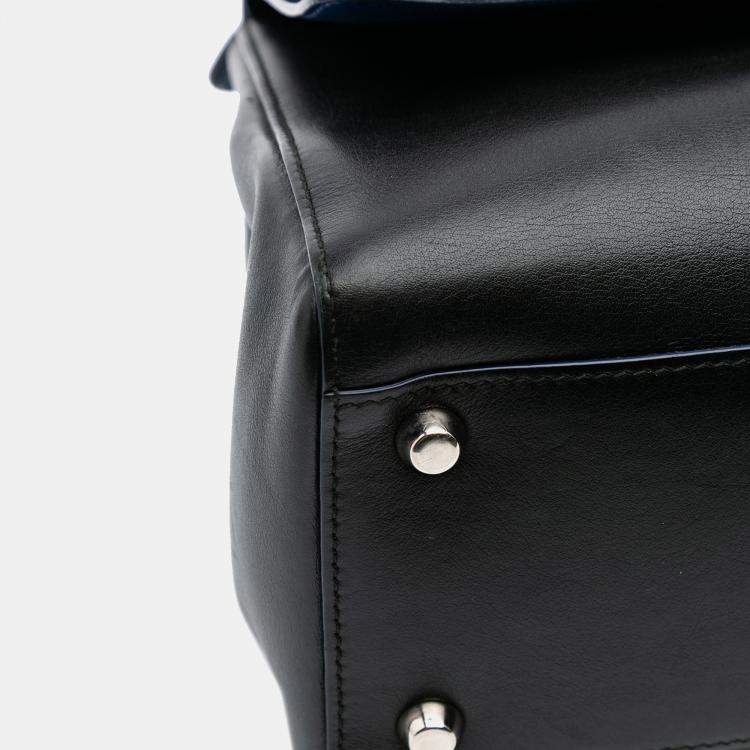 Pre Owned Dior Black Blue Medium Calfskin Be Dior Double Flap
