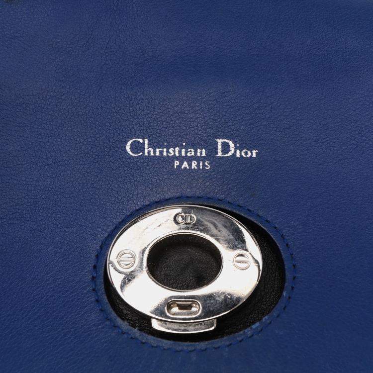 Pre Owned Dior Black Blue Medium Calfskin Be Dior Double Flap