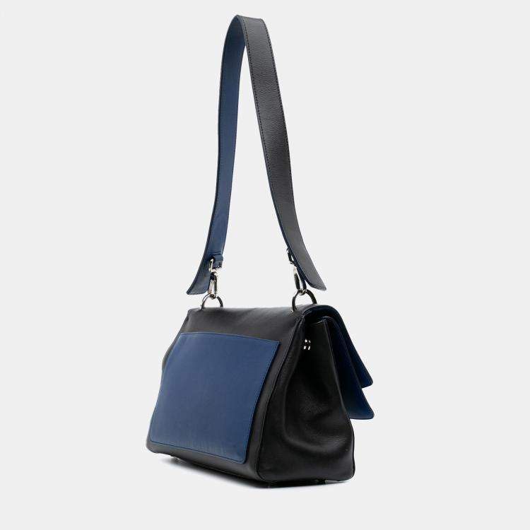 Pre Owned Dior Black Blue Medium Calfskin Be Dior Double Flap
