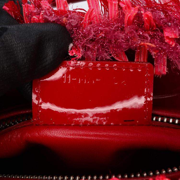 Pre Owned Dior Red Medium Tweed Fringe Rhinestone Lady Dior