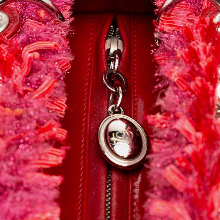 Pre Owned Dior Red Medium Tweed Fringe Rhinestone Lady Dior