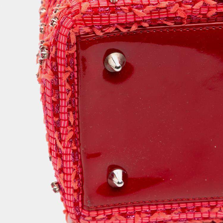 Pre Owned Dior Red Medium Tweed Fringe Rhinestone Lady Dior