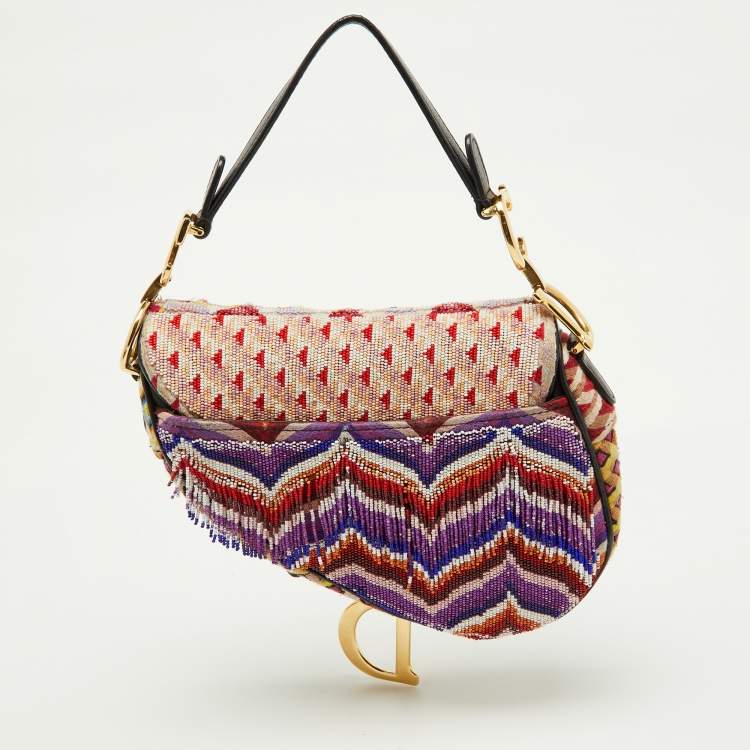مملوكة مسبقًا Dior Multicolor Beaded and Leather Mini Saddle Bag