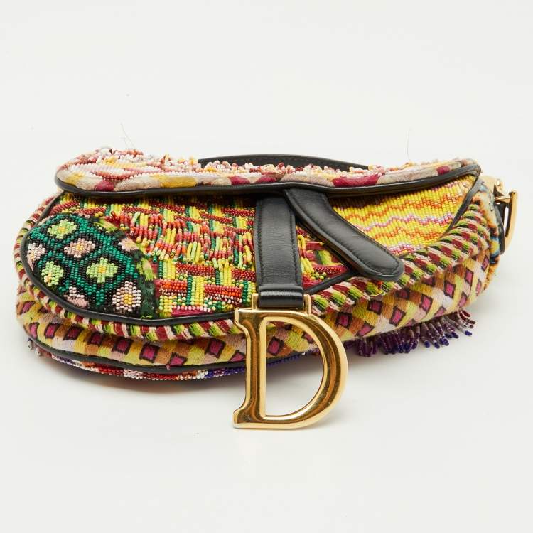 مملوكة مسبقًا Dior Multicolor Beaded and Leather Mini Saddle Bag