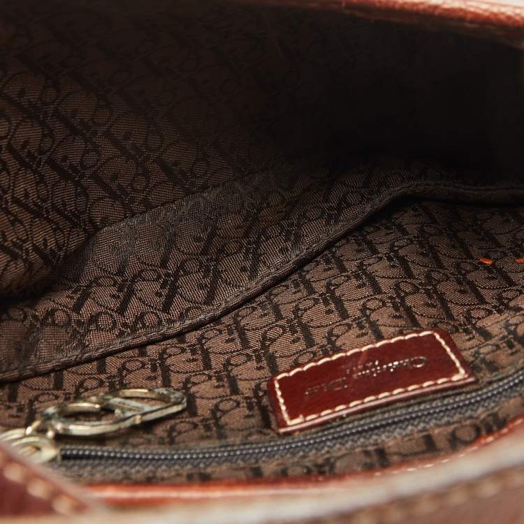 Pre Owned Dior Brown Leather Floral Embroidered Saddle Bag
