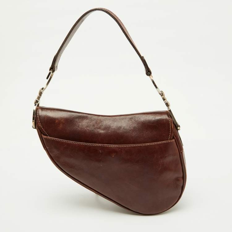 Pre Owned Dior Brown Leather Floral Embroidered Saddle Bag