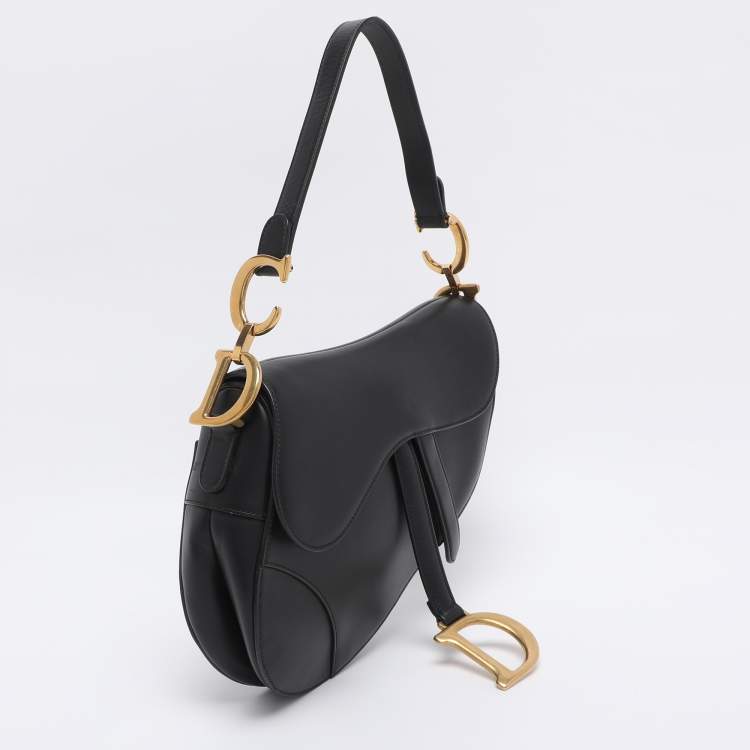 Pre Owned Dior Black Leather Saddle Bag