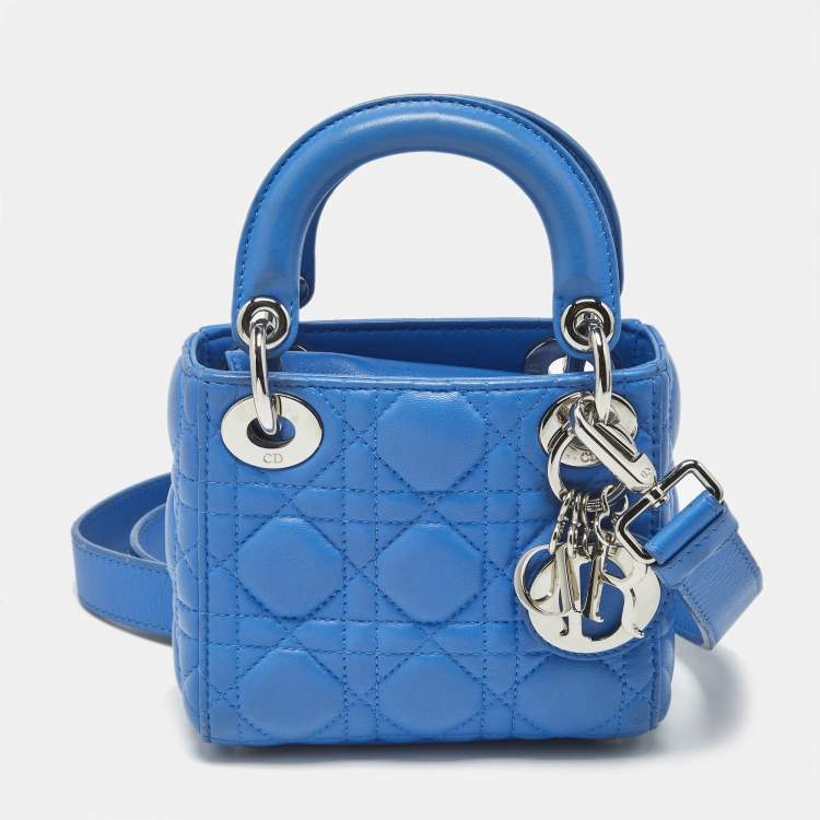 Pre Owned Dior Blue Cannage Leather Nano Lady Dior Tote