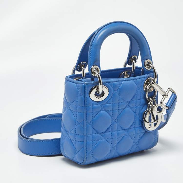 Pre Owned Dior Blue Cannage Leather Nano Lady Dior Tote
