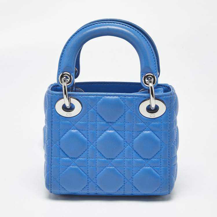 Pre Owned Dior Blue Cannage Leather Nano Lady Dior Tote