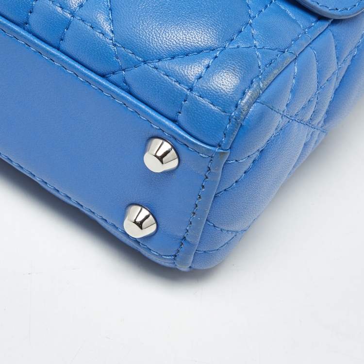 Pre Owned Dior Blue Cannage Leather Nano Lady Dior Tote