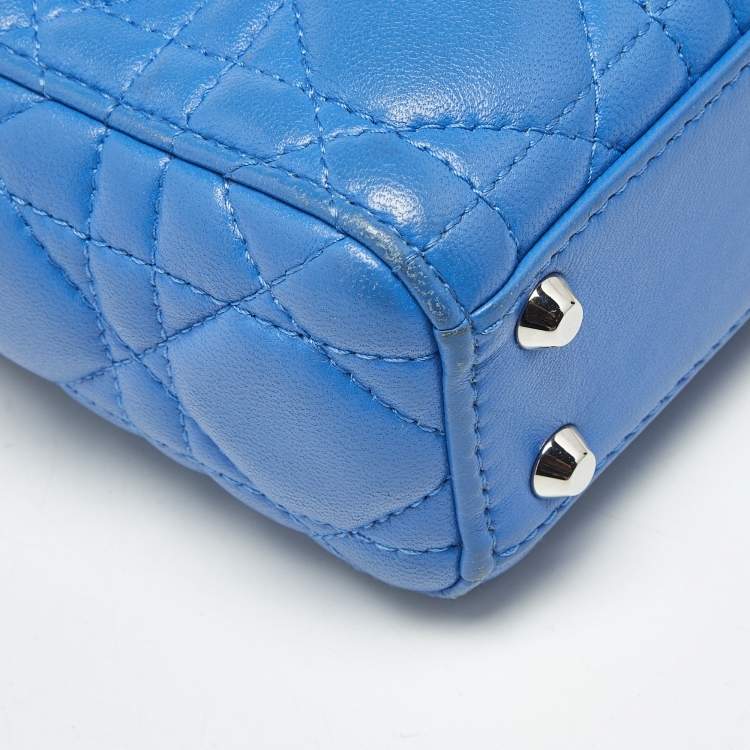 Pre Owned Dior Blue Cannage Leather Nano Lady Dior Tote