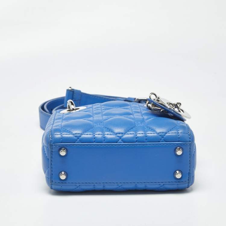 Pre Owned Dior Blue Cannage Leather Nano Lady Dior Tote