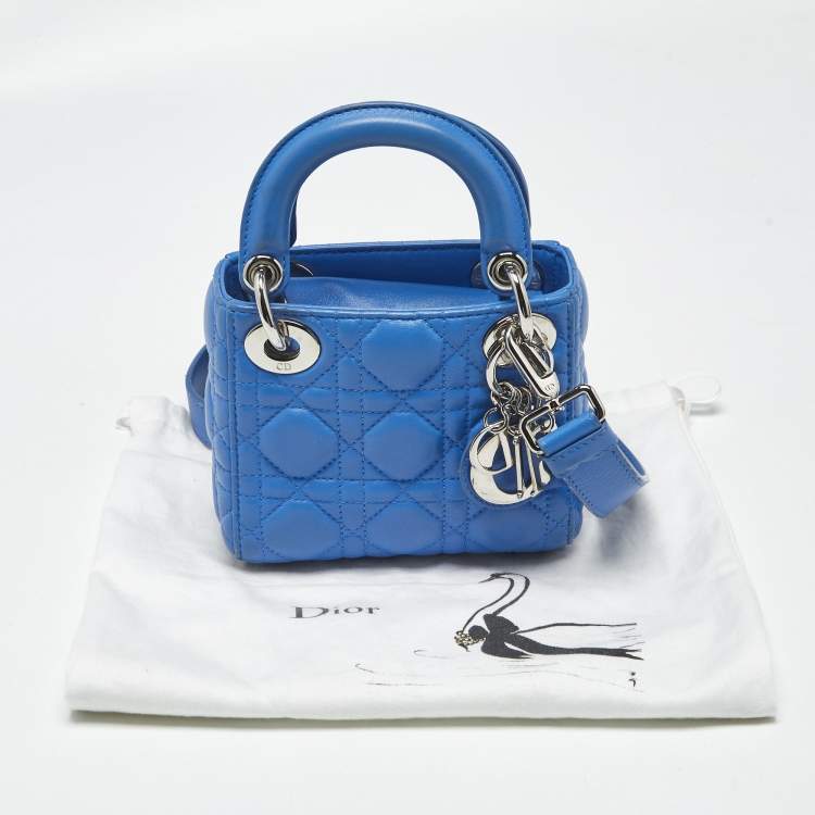 Pre Owned Dior Blue Cannage Leather Nano Lady Dior Tote