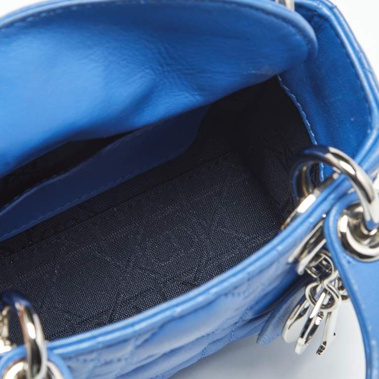 Pre Owned Dior Blue Cannage Leather Nano Lady Dior Tote