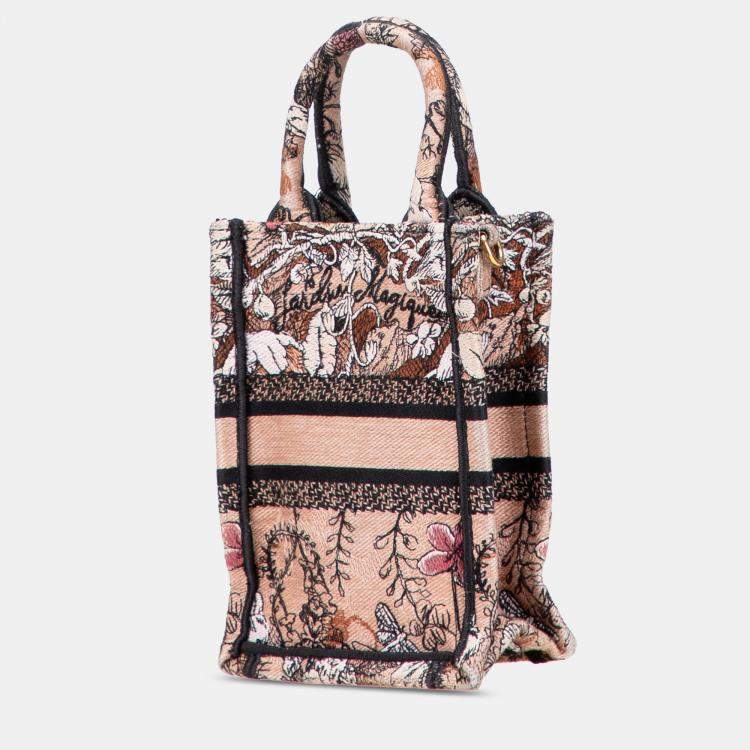 Pre Owned Dior Pink Mini Embroidered Canvas Jardin Magique Vertical Book Tote