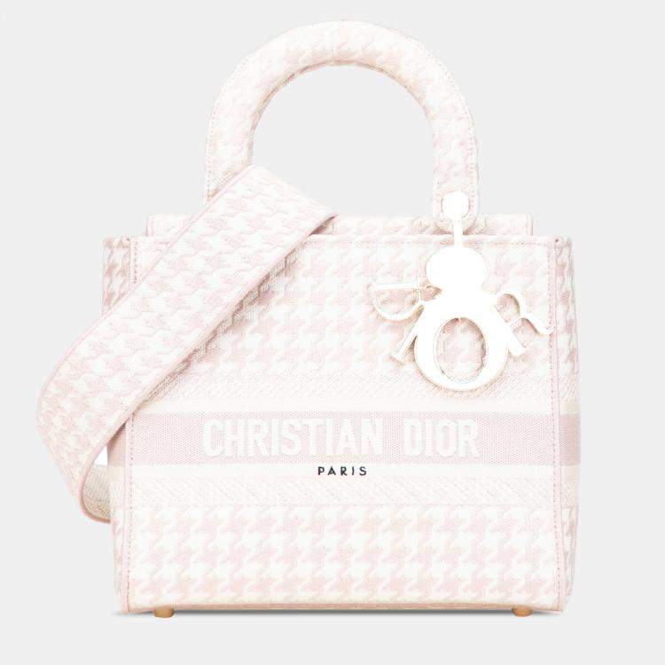 Pre Owned Dior Pink Medium Canvas Houndstooth Embroidered Lady D Lite