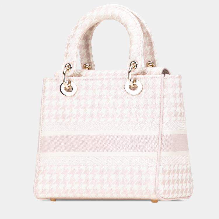 Pre Owned Dior Pink Medium Canvas Houndstooth Embroidered Lady D Lite
