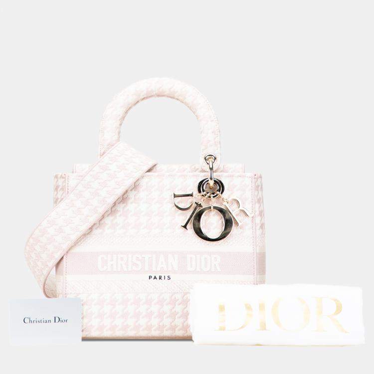 Pre Owned Dior Pink Medium Canvas Houndstooth Embroidered Lady D Lite