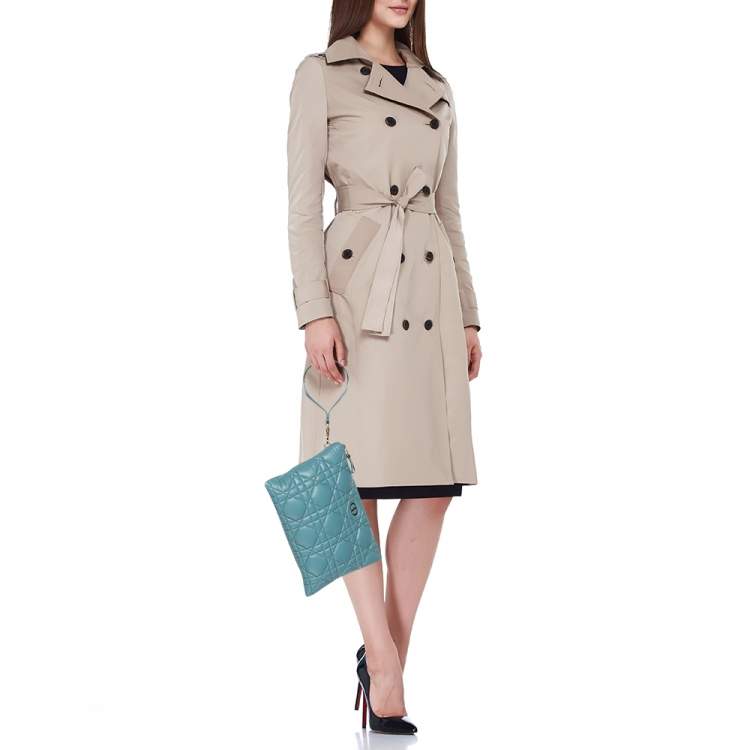 Pre Owned Dior Light Blue Cannage Leather Caro Pouch Clutch