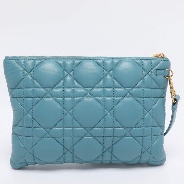 Pre Owned Dior Light Blue Cannage Leather Caro Pouch Clutch
