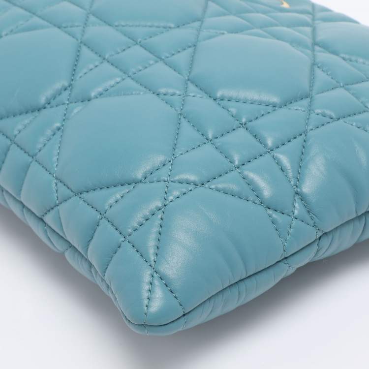 Pre Owned Dior Light Blue Cannage Leather Caro Pouch Clutch