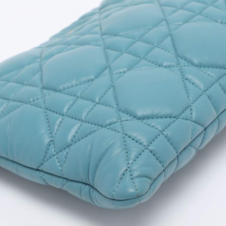 Pre Owned Dior Light Blue Cannage Leather Caro Pouch Clutch