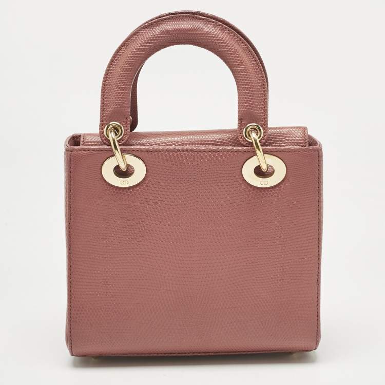 Pre Owned Dior Red Lizard Small Lady Dior Tote