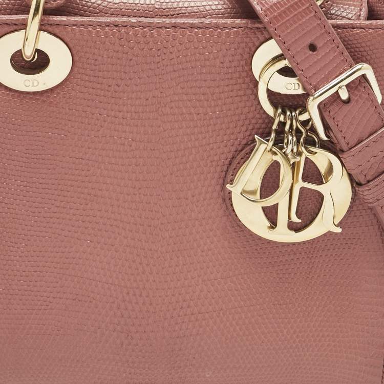 Pre Owned Dior Red Lizard Small Lady Dior Tote