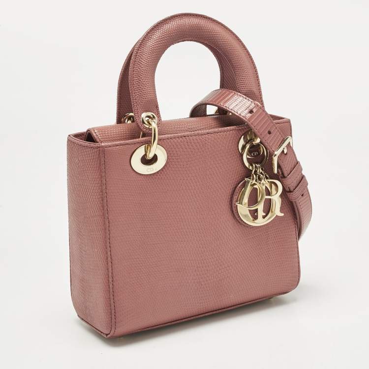 Pre Owned Dior Red Lizard Small Lady Dior Tote
