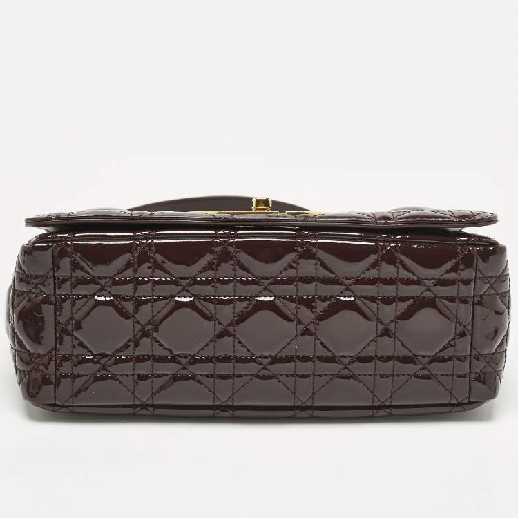 Pre Owned Dior Dark Purple Cannage Patent Leather Medium Caro Shoulder Bag