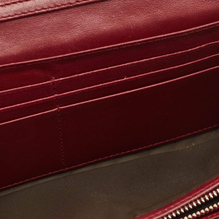 Pre Owned Dior Dark Red Cannage Patent Leather Lady Dior Wallet on Chain