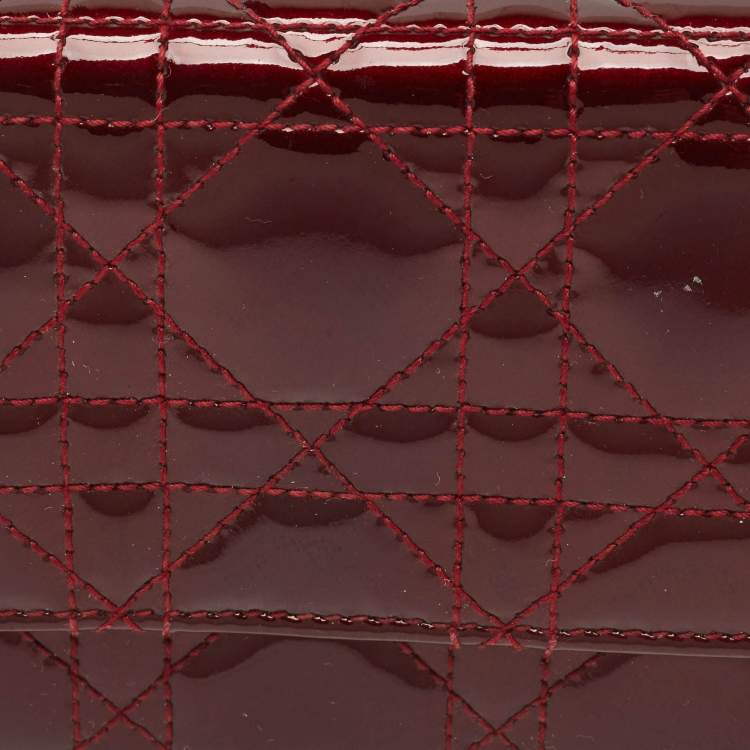 Pre Owned Dior Dark Red Cannage Patent Leather Lady Dior Wallet on Chain