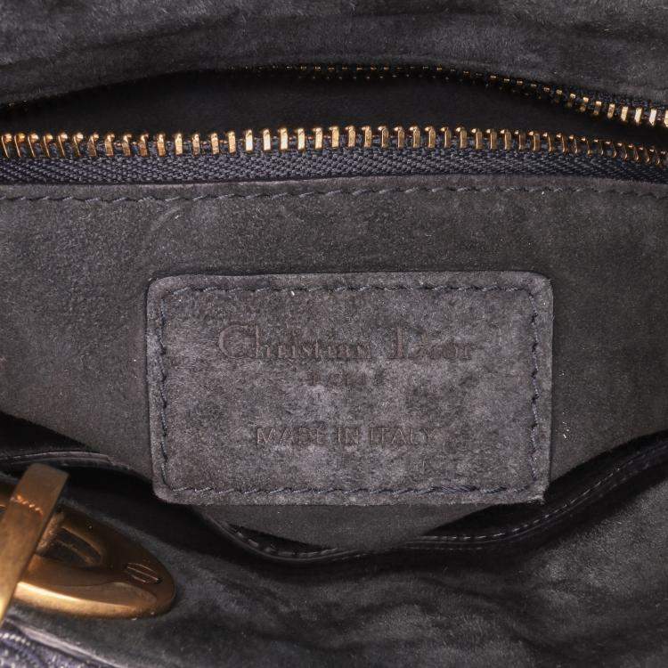 Pre Owned Dior Navy Blue Mini Denim Cannage Studded Supple Lady Dior