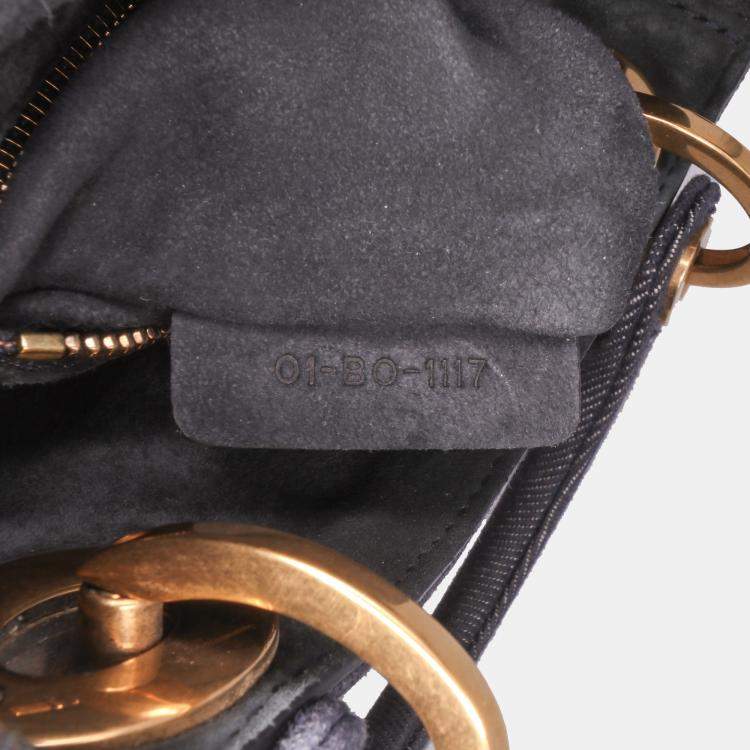 Pre Owned Dior Navy Blue Mini Denim Cannage Studded Supple Lady Dior