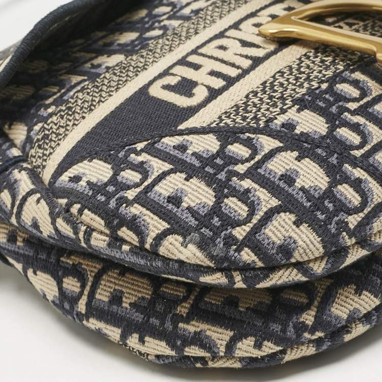 Pre Owned Dior Navy Blue Oblique Canvas Saddle Bag